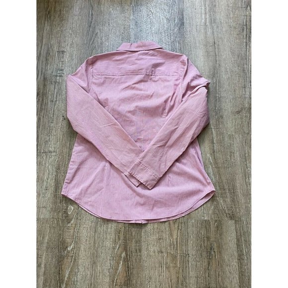 NYDJ Fit Solution Striped Stretch Shirt Cerise Red White Small - Picture 2 of 3